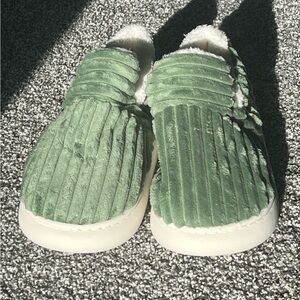 Green Textured Slip-On Shoes
